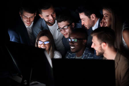 professional business team is conducting a brainstorming session. computer, screen, blackの写真素材