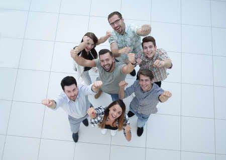 top view. the business team shows its successの写真素材