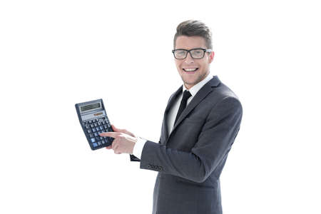 businessman holds a calculatorの写真素材