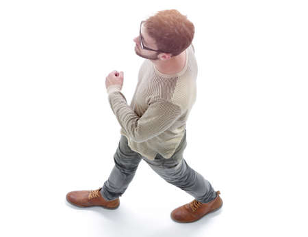 serious young man goes ahead. Concept of perspective.の写真素材