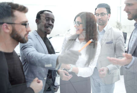 close up.employees discuss the new presentation