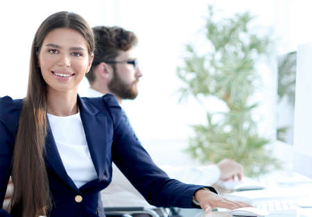 young business woman sitting at Deskの写真素材