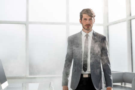 young businessman running an evacuation team