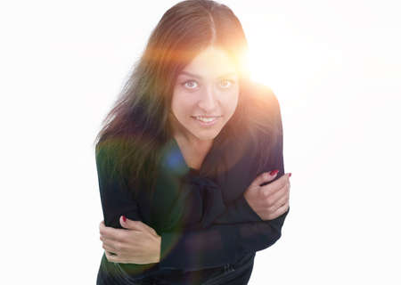 view from above. modern young business woman looking up