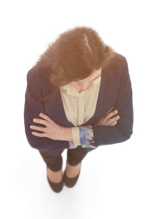 Businesswoman. Full length portrait top angle view isolated on wの写真素材