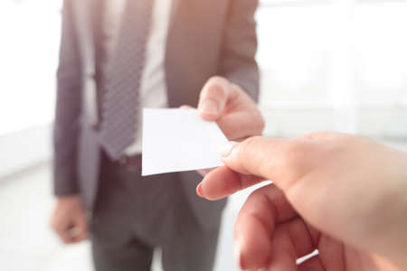 Exchange business card for first time meetの写真素材