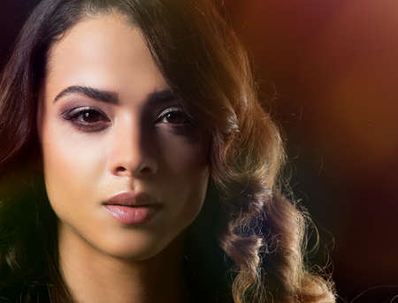 Beautiful and attractive model in black dress.の写真素材