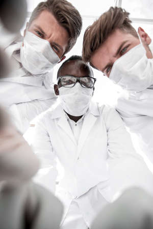 close up.a group of scientists conducting a scientific experimenの写真素材