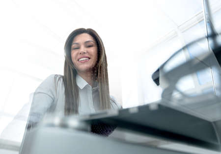 bottom view. business woman sitting at her Desk