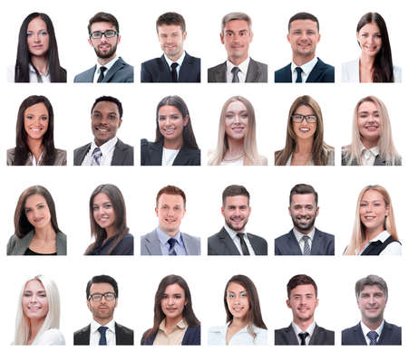 collage of portraits of business people isolated on white