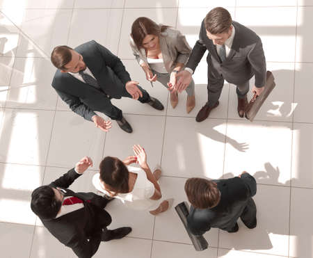 top view. employees discussing important issueの写真素材
