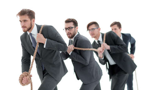 closeup.smiling business team pulls the rope.の写真素材