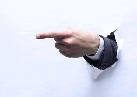 man hand pointing to copy spaceの写真素材