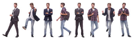 panoramic collage of self-motivated young man .isolated on white