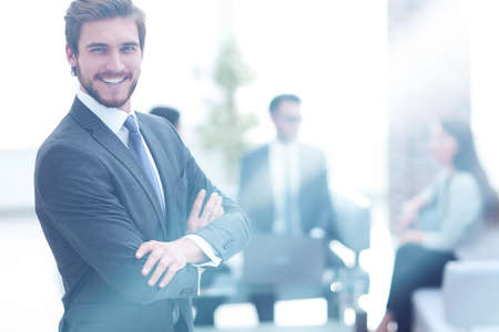 Portrait of businesspeople working with their  leader in front.