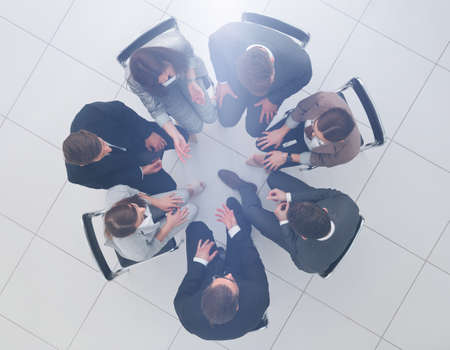 top view.a group of employees sitting in a circleの写真素材