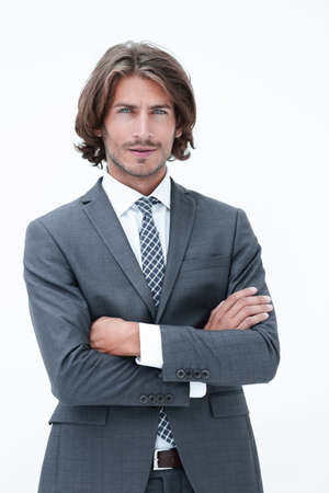 handsome businessman in suit isolated on whiteの写真素材