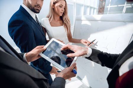 close up.business partners discussing a new design projectの写真素材