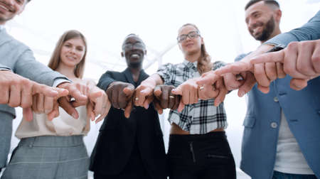Group of people pointing at the camera - isolated over whiteの写真素材