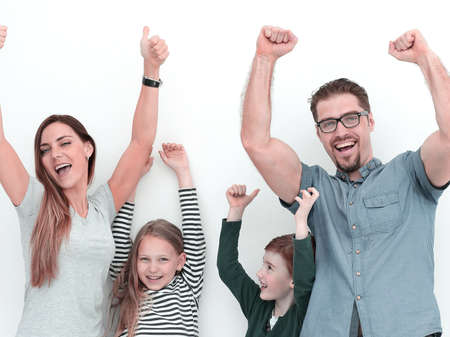 in full growth.happy parents with two children.の写真素材