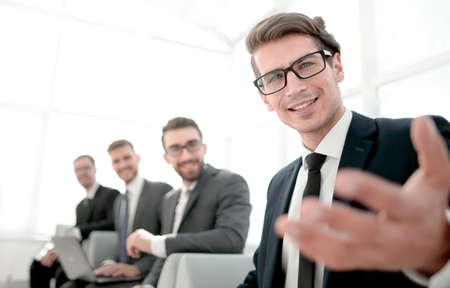 successful businessman inviting to his office