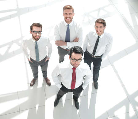 top view.a group of company employees standing togetherの写真素材