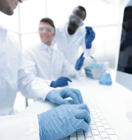 close up.a young scientist in a modern laboratoryの写真素材