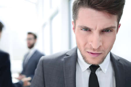 close up.portrait of a serious young businessmanの写真素材