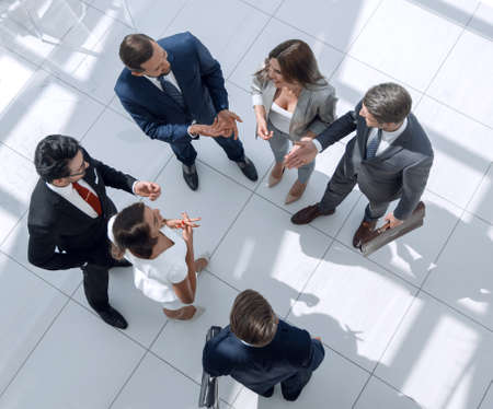 top view. employees discussing important issueの写真素材