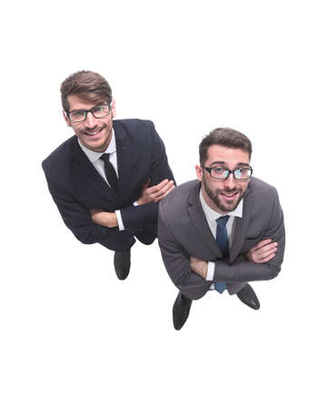 top view . two smiling businessmen looking at the camera