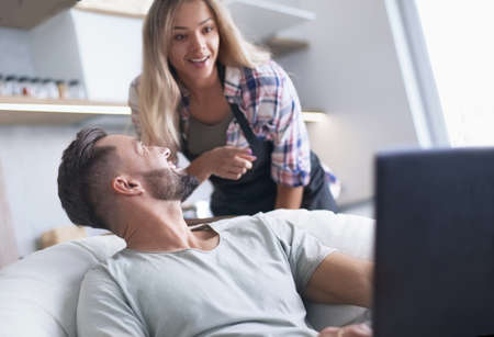 close up. young couple looking at laptop screen.の写真素材
