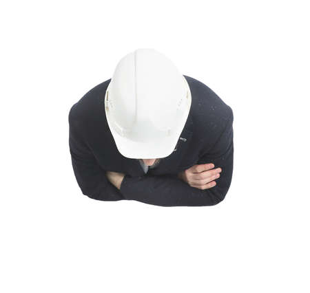 top view.engineer architect in white protective helmet . isolated on white backgroundの写真素材