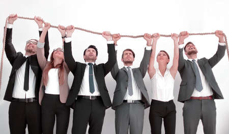 business team holding strong rope.の写真素材