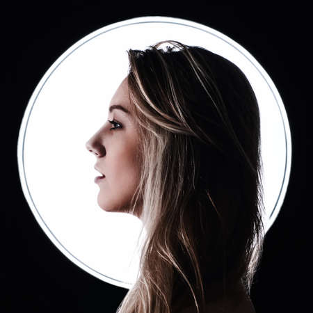 close up.portrait of a beautiful young woman.の写真素材