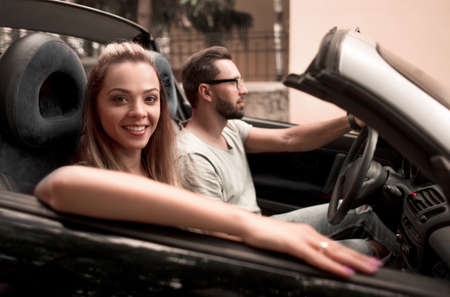 close up.young family in a convertibleの写真素材