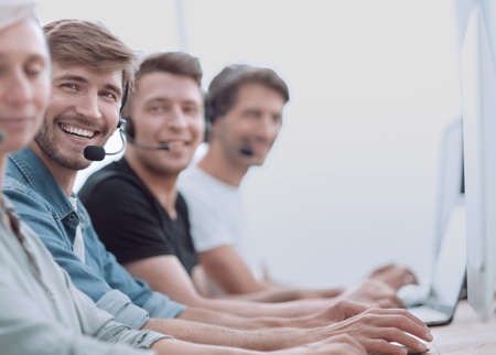 close up. portrait of the call center team in the workplaceの写真素材