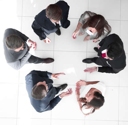 top view. the business team is brainstorming
