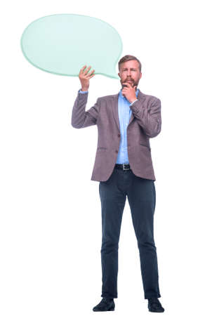 serious businessman with blank balloon for your textの写真素材