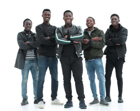 group of confident guys looking at the camera . isolated on whiteの写真素材