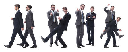 smiling businessman sitting on the back of his colleague
