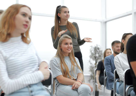 close up. diverse young participants of the workshop, applauded in unisonの写真素材