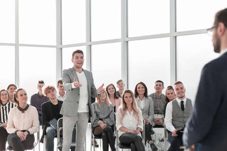 close up. speaker answering questions during the seminar.