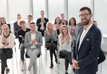 close up. business man standing in the conference rooの写真素材