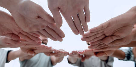 bottom view. circle of handsの写真素材