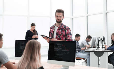 office employees work in a modern office.