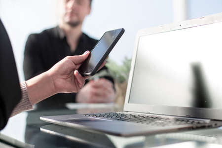 Woman working on computer in office. Businesswoman or student girl using laptop at home