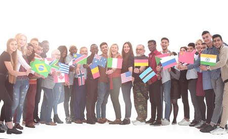 Group of multiethnic business people standing in office lined uの写真素材