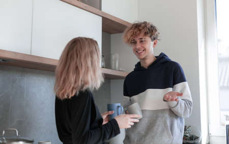 Happy young couple looking at each otherの写真素材