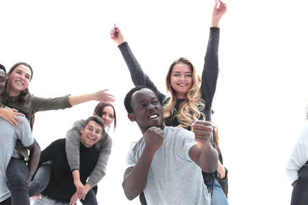 group of young successful people in flight