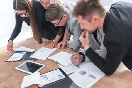 close up. working group discussing the new financial strategyの写真素材